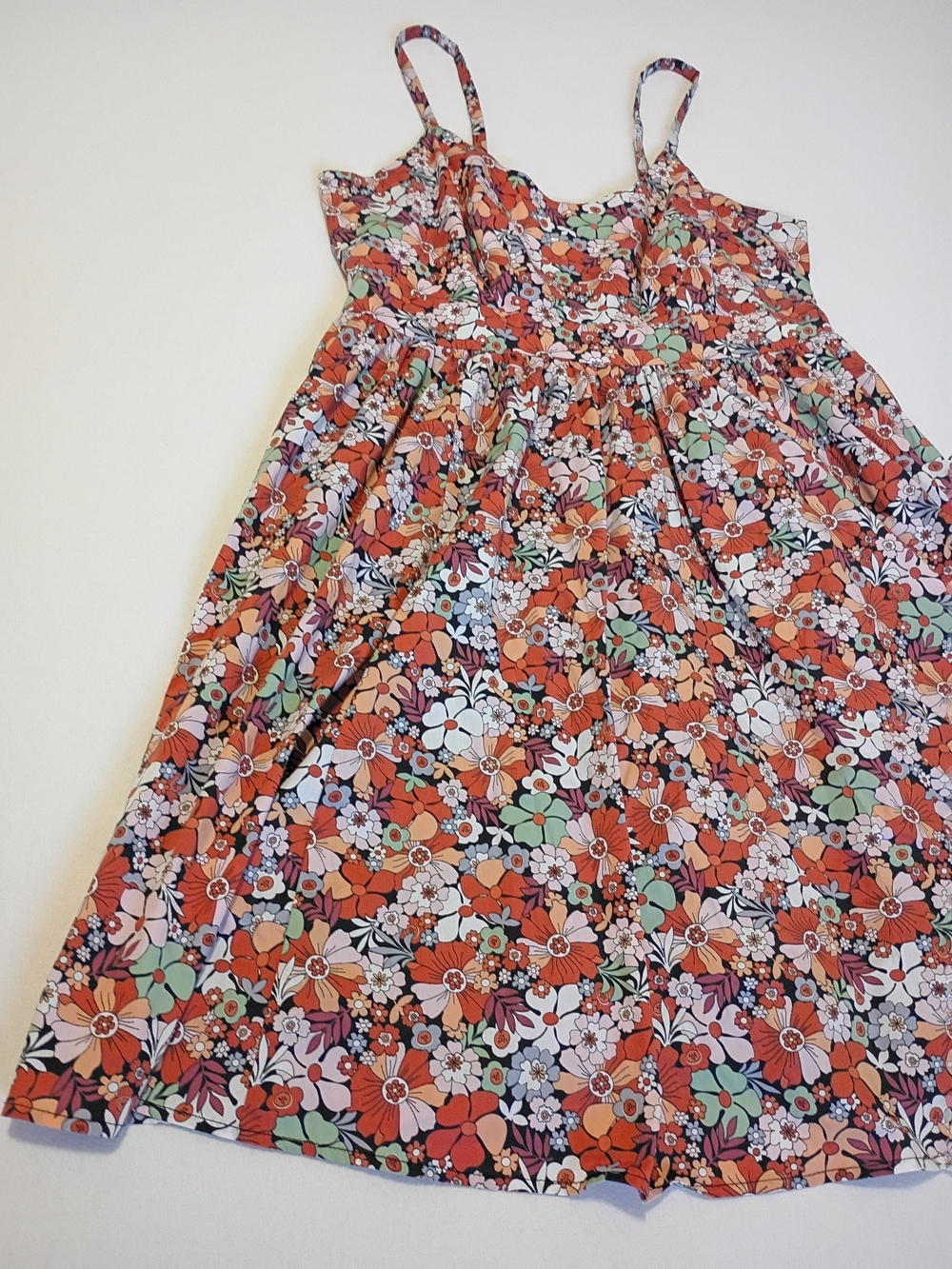 Torrid Retro Chic Dress Size 1 70s Style Floral Smocked Cami Swing Stretch Back